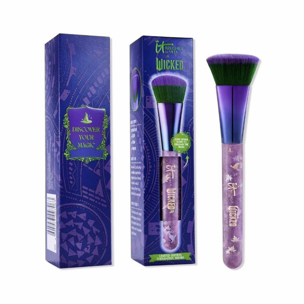 IT Cosmetics x Wicked Limited Edition Foundation Brush Purple Glitter Makeup Too